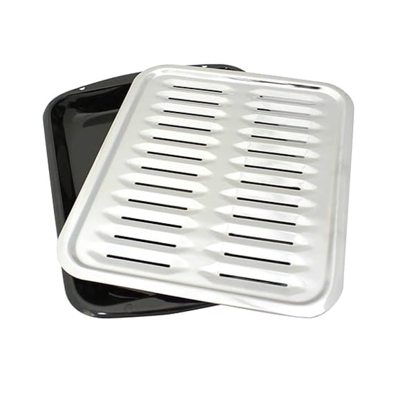 Porcelain Broiler Pan with Grill - 16.5 Inch Black 2-Piece Set - Healthy Cooking - Oven & Grill Safe - Fat Drip Tray - Easy Clean