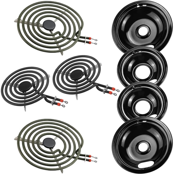 Porcelain Burner Drip Pan & MP22YA Electric Ran Burner Element Unit Set Replacement - Compatible with Electric Ran Stove by