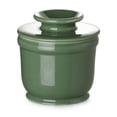thumbnail image 1 of Porcelain Butter Crock Keeper Green 5 oz Room Temperature Soft Fresh Butter Container, 1 of 8