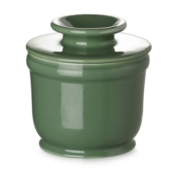 Porcelain Butter Crock Keeper Green 5 oz Room Temperature Soft Fresh Butter Container