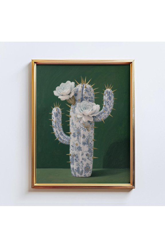 Porcelain Cactus Botanical Chinoiserie Wall Art Home Decor