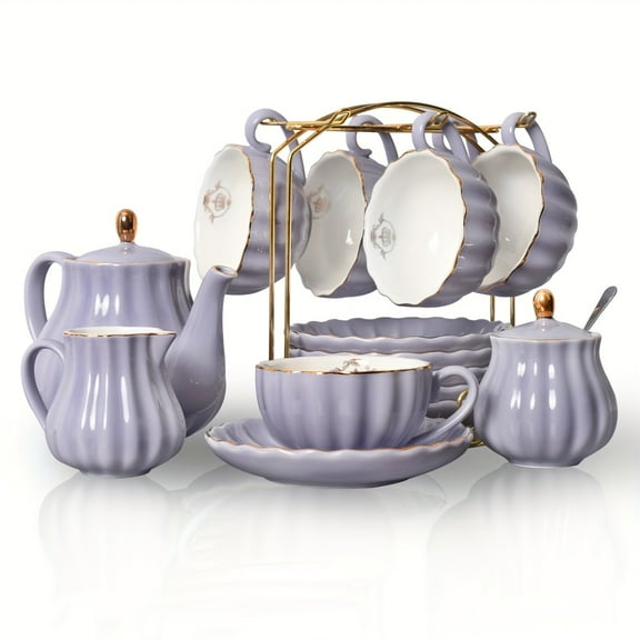 Porcelain Ceramic 21pcs Tea Set, Teapot And Cup Set, 8 Ounces, for 6, Gift Sets, Tea Or Coffee Lovers, Wedding, Birthday