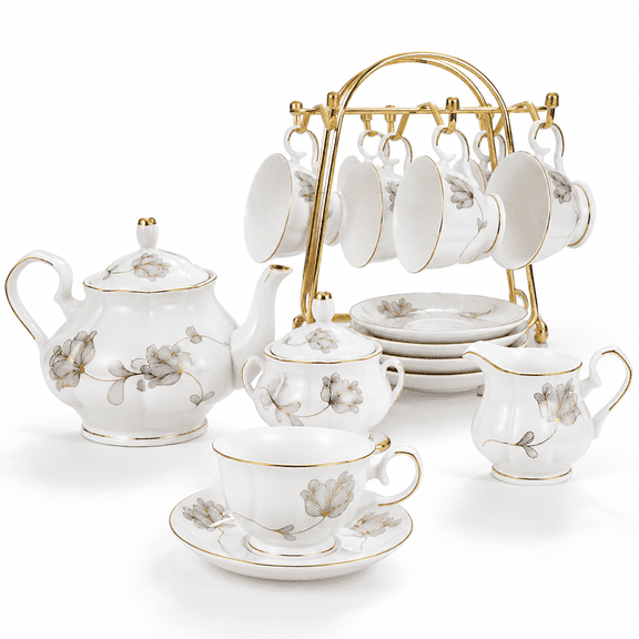 Porcelain Ceramic 22-piece Tea Set Teapot And Cup 30.7 Ounces For 6 Gift Sets Or Coffee Lovers Wedding Birthday