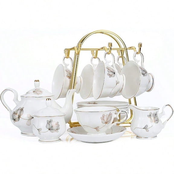 Porcelain Ceramic 22Piece Tea Set Teapot And Cup Set 30.7 Ounces For 6 Gift Sets Tea Or Coffee Lovers Wedding Birthday