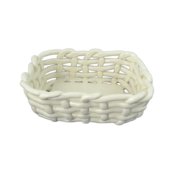 Porcelain Ceramic Fruit or Bread Basket Bowl Rectangular in Glossy White
