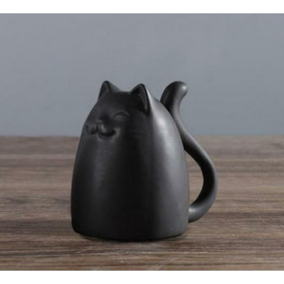 Porcelain Ceramics Lovable Small Black Cat Figurine Statue 5.5" Chinese White