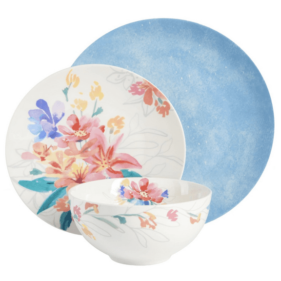 Porcelain Chip and Scratch Resistant Dinnerware Set, Blue, 12-Piece