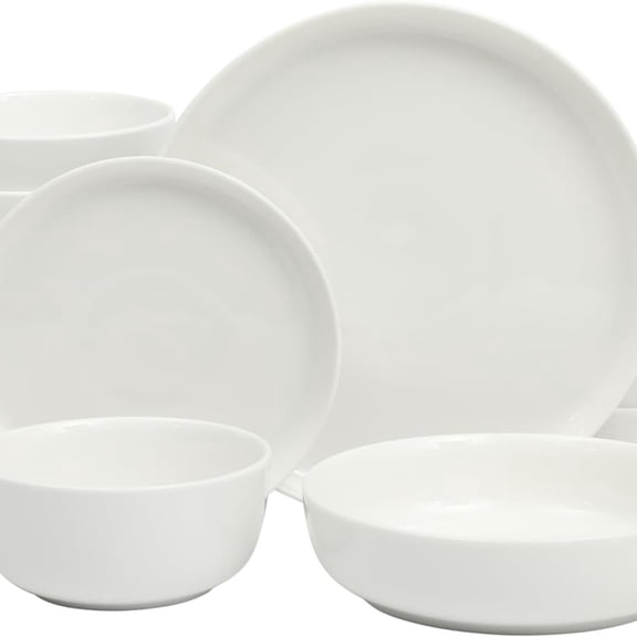 Porcelain Chip and Scratch Resistant Dinnerware Set, Service for 4 (16pcs), Ceramic Plates and Bowls Dishes Sets, White - Microwave and Dishwasher