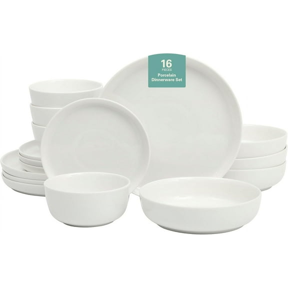 Porcelain Chip and Scratch Resistant Dinnerware Set, Service for 4 (16pcs), Plates and Bowls Dishes Sets, White