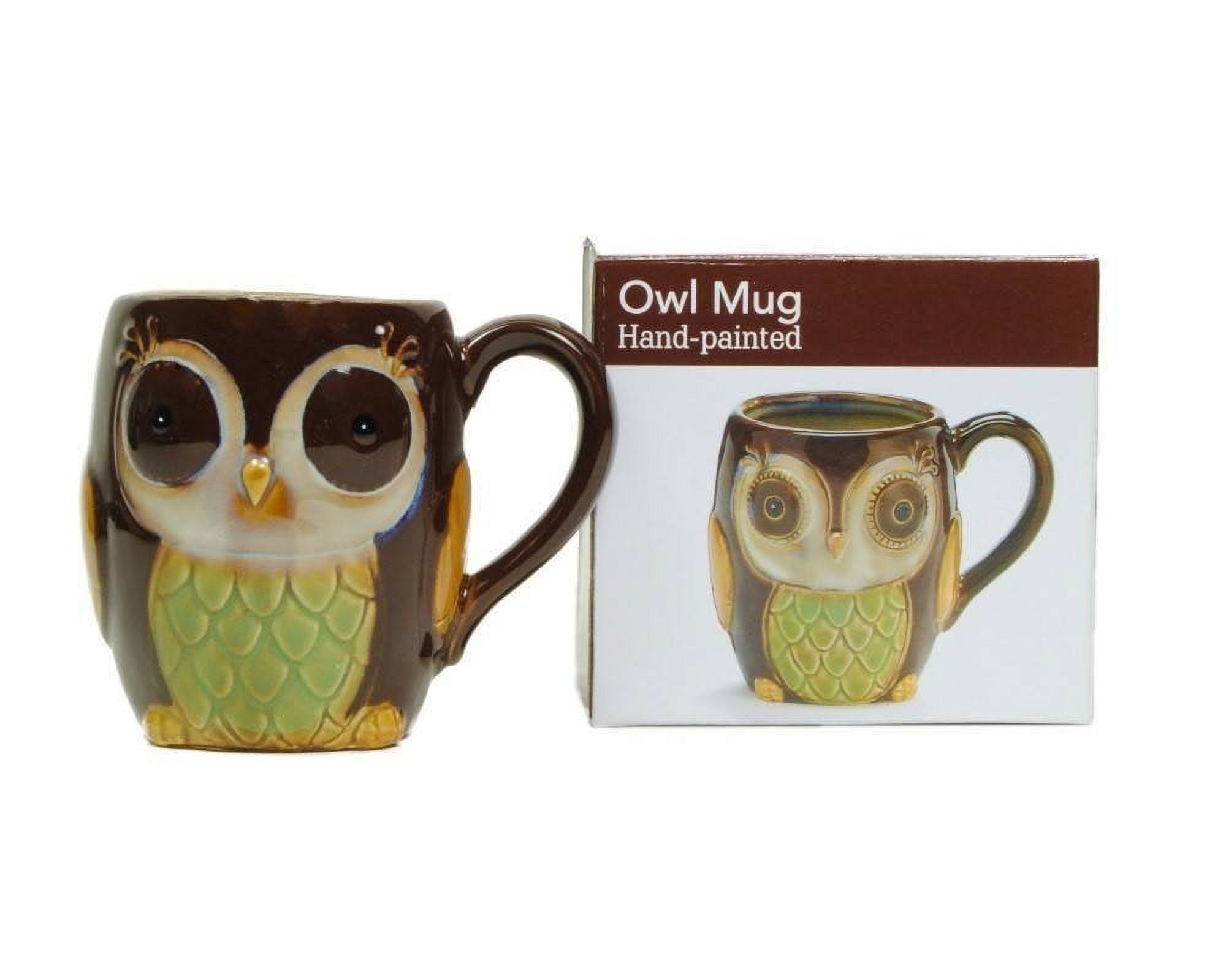 Hand-Painted Brown Ceramic Owl 12oz Coffee Mug