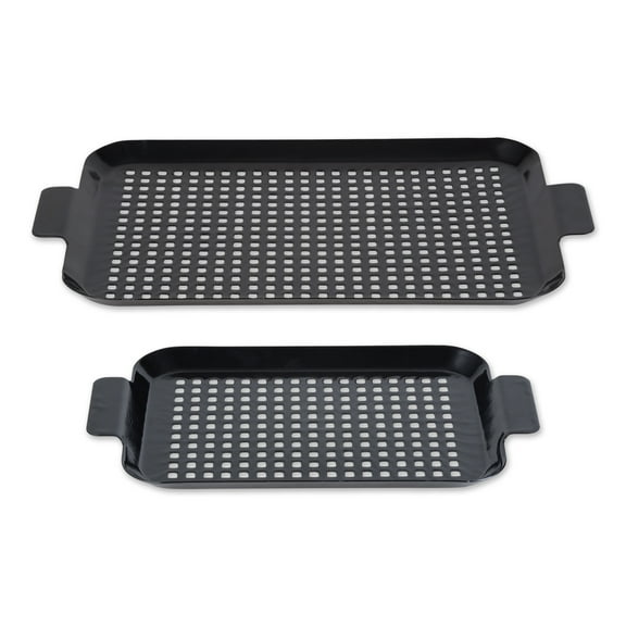 Porcelain Coated 2Pc Grill Topper Set with Small and Medium Sizes