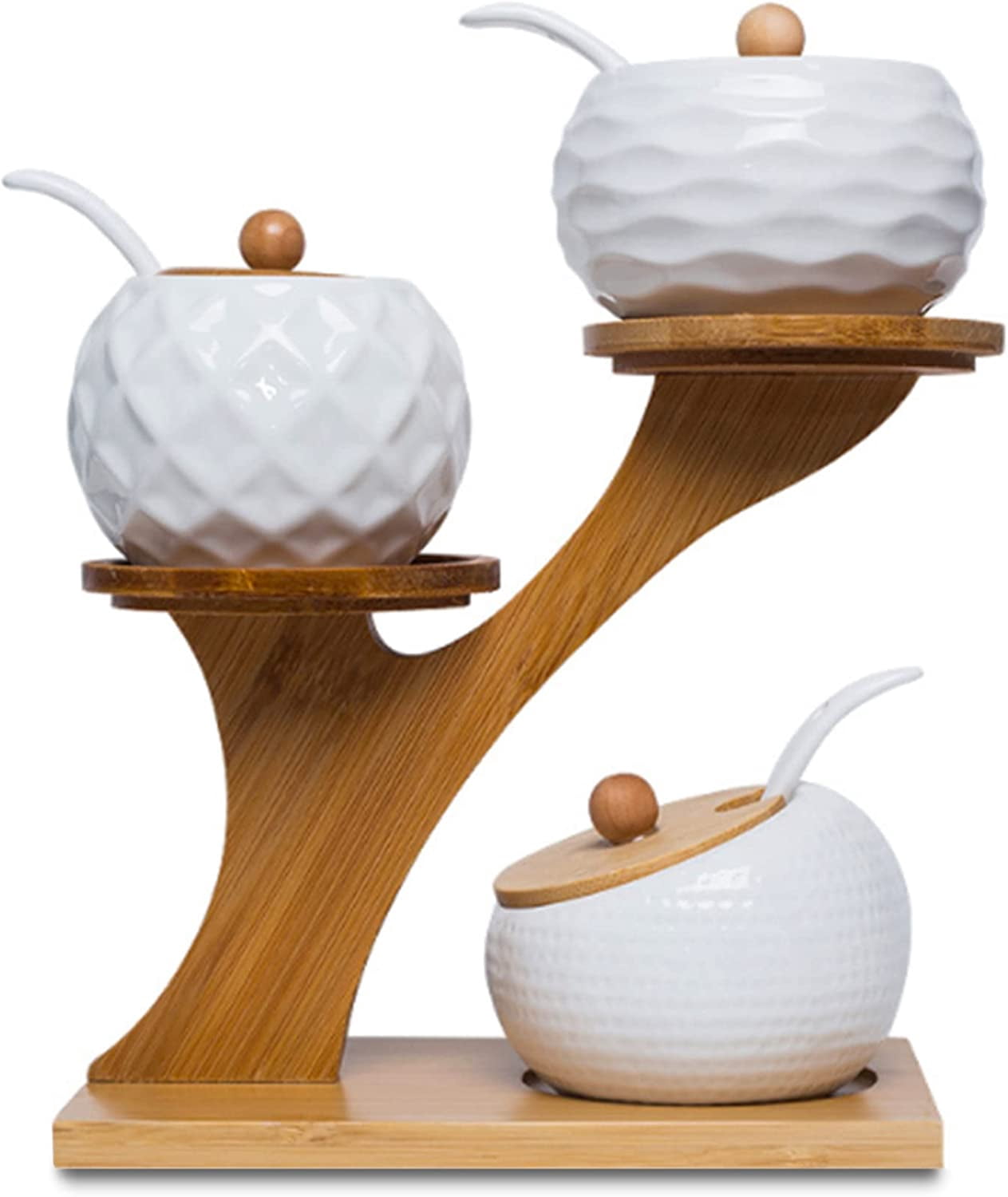 Tea Service Condiments Porcelain Condiment Jar Set, Spice Jars with Bamboo Lids and Spoon ...
