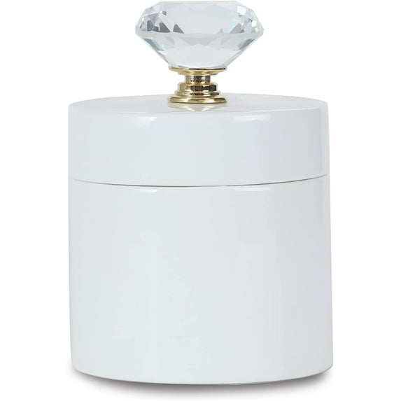 Porcelain Cotton Swabs Holder Organizer with Crystal Lid and Easy to Clean, White (Gold Lid,Set of 1)