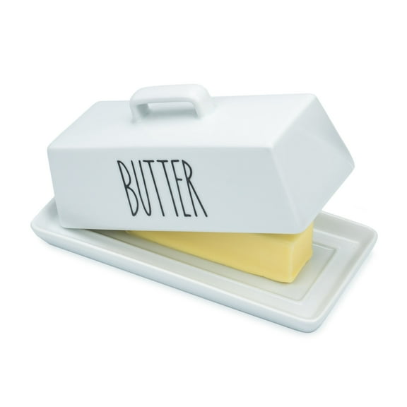 Porcelain Covered Butter Dish with Lid for Countertop (With Handle)