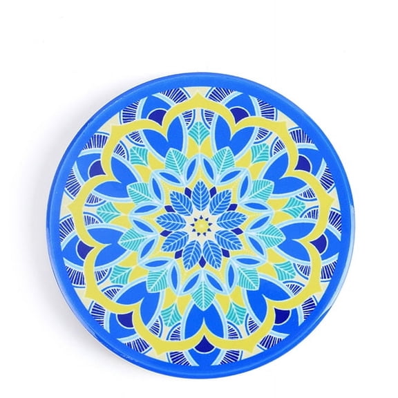 Porcelain Cup Mats Flat Round Shape Mandala Pattern Coaster Dodger Blue 90mm