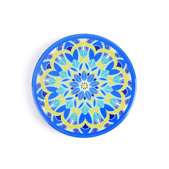 Porcelain Cup Mats Flat Round Shape Mandala Pattern Coaster Dodger Blue 90mm