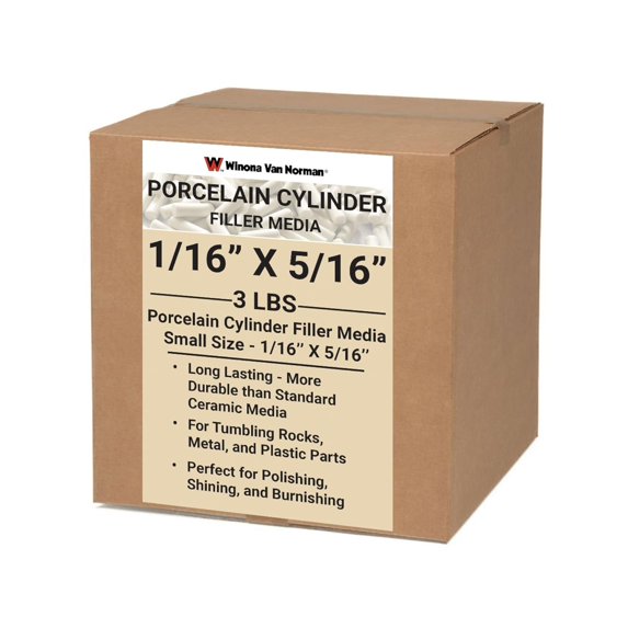 Porcelain Cylinder Filler Media - Rock Tumbling and Polishing - Small Size 1/16" x 5/16" - Most Durable (3lbs)