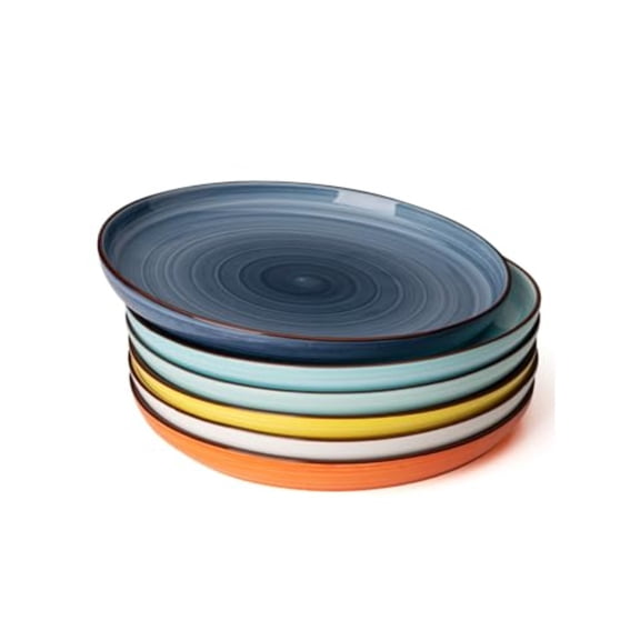Porcelain Dinner Plates 10 Inch Set of 6 Multi-Colored Round Plates for Lunch Dinner Parties Microwave Dishwasher Safe
