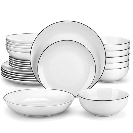 Porcelain Dinnerware Set, Amelia-Black Rim, 24 Piece (Service for 6)