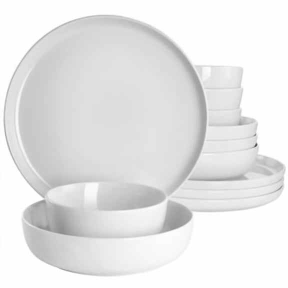 Porcelain Dinnerware Set EL-2024-DPS Soft Square Microwave Safe, Dishwasher Safe, Freezer Safe, Oven Safe, 12 Piece