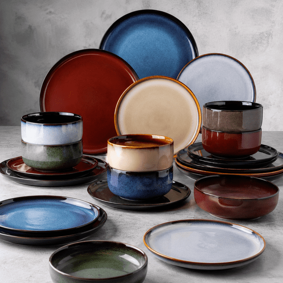 Porcelain Dinnerware Set Service for 6, 18-Piece Reactive Glaze Tableware