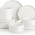 thumbnail image 1 of Porcelain Dinnerware Sets for 4, 12 Pieces Ceramic Plates and Bowls Set, Classic Modern Simple Kitchen Dinner Dining Ware Set, Dishwasher and Microwave  Dishes Sets(Pure White), 1 of 5