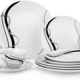 thumbnail image 1 of Porcelain Dinnerware Sets for 4, 12 Pieces Plates and Bowls Set with Black and Grey Ribbon Lines, Dishes Set Dining Ware for Dinner, Microwave and Dishwasher, 1 of 5