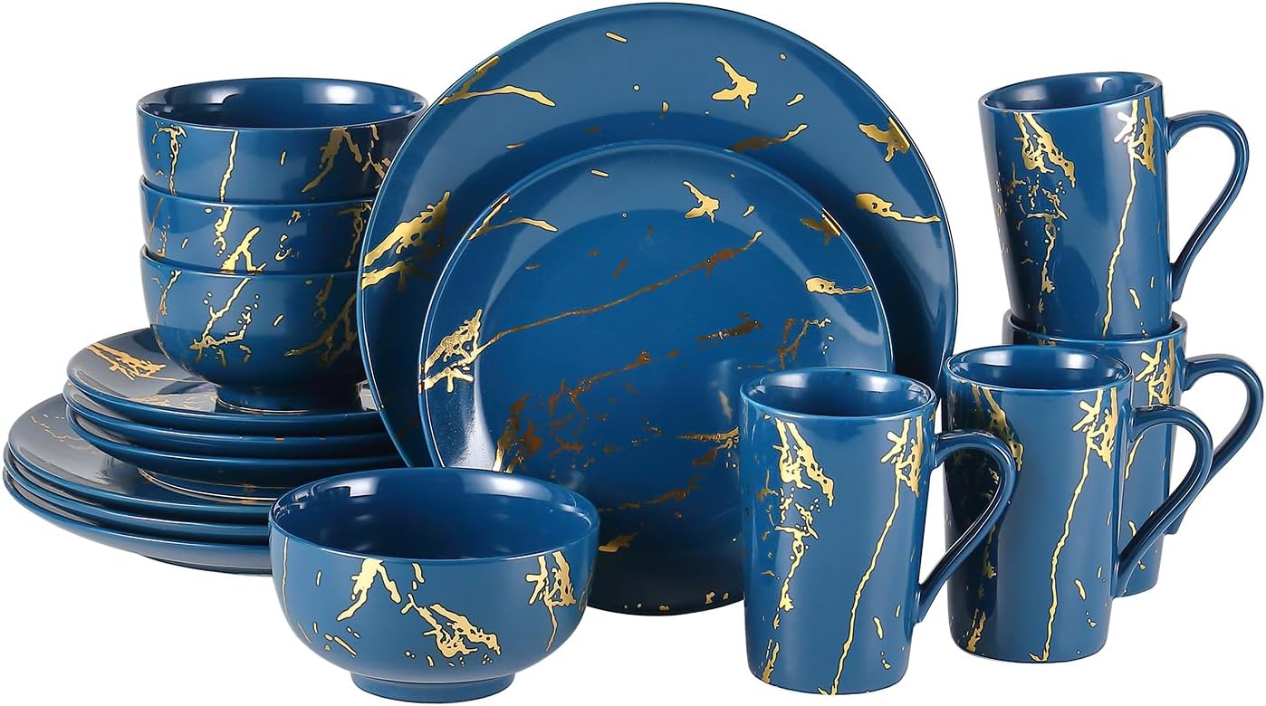 Porcelain Dinnerware Sets for 4, 16 Piece Porcelain Dish Set Plates and Bowls Sets with Mugs ...