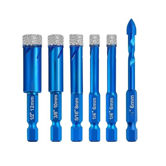 Porcelain Drill Bit Set, 6 Piece High Hardness Diamond Hole Saw Tools, Ceramic Tile Glass Drilling Bits, For Hard Stone Pots Planters Granite DIY Home Projects