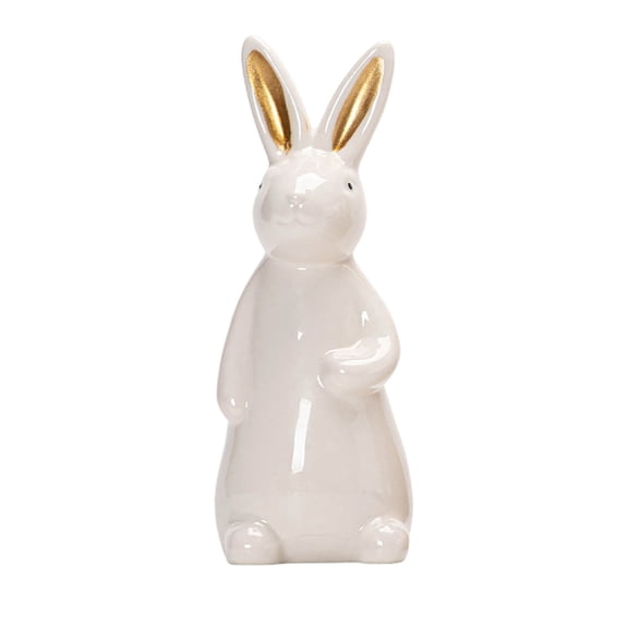 Porcelain Easter Bunny Figurine Ceramic Rabbit Statue for Home Decor, Cute Bunny Tabletop Ornament for Mantel Shelf, Spring Easter Bunny Decorations for Table Centerpiece, 7.09 Inch