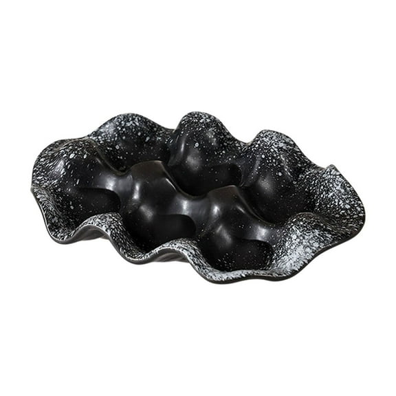 Porcelain Egg Crate - 6-Egg Capacity Ceramic Egg Tray, Half Dozen Egg Holder for Fridge, Countertop Display - Black Decorative Serving Dish and Storage Organizer