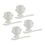 Porcelain Egg Cups & Spoons - Set Of 8 4C + 4Sp