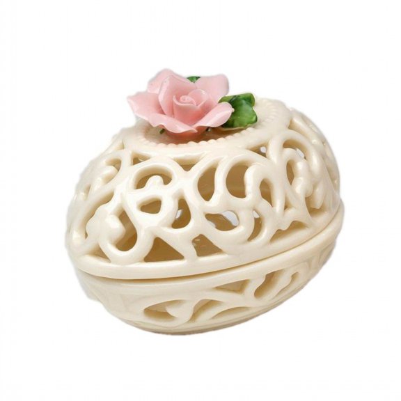 Porcelain Egg Cut Out Box With Rose