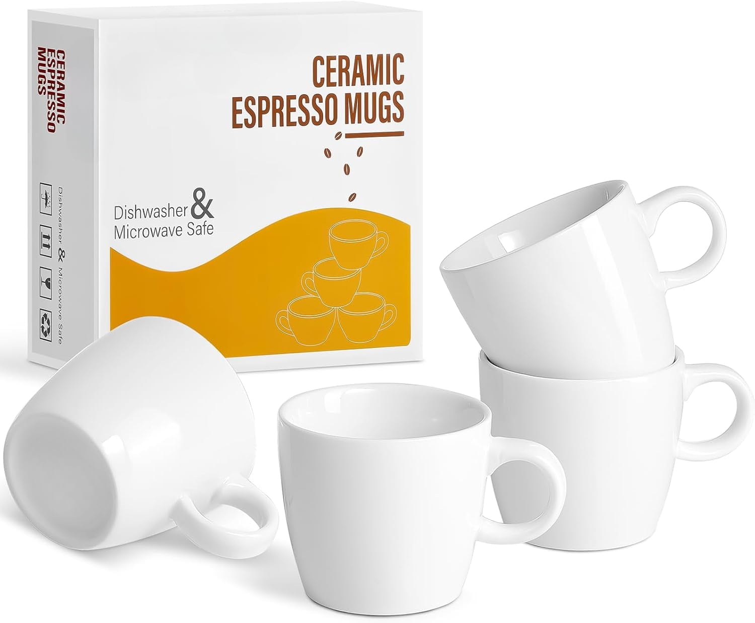 Porcelain Espresso Cup 4-Piece Set, 3.5 Ounce Small Coffee Cup, White Small Coffee Cup, Suitable for Espresso Machines and Coffee Pots, Enamel Safe to Use