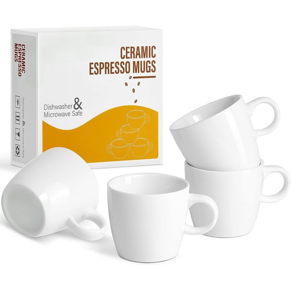 Porcelain Espresso Cup 4-Piece Set, 3.5 Ounce Small Coffee Cup, White Small Coffee Cup, Suitable for Espresso Machines and Coffee Pots, Enamel Safe to Use