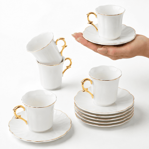 Porcelain Espresso Cups Set, 3 Oz, Set of 6 Small White Coffee Mugs