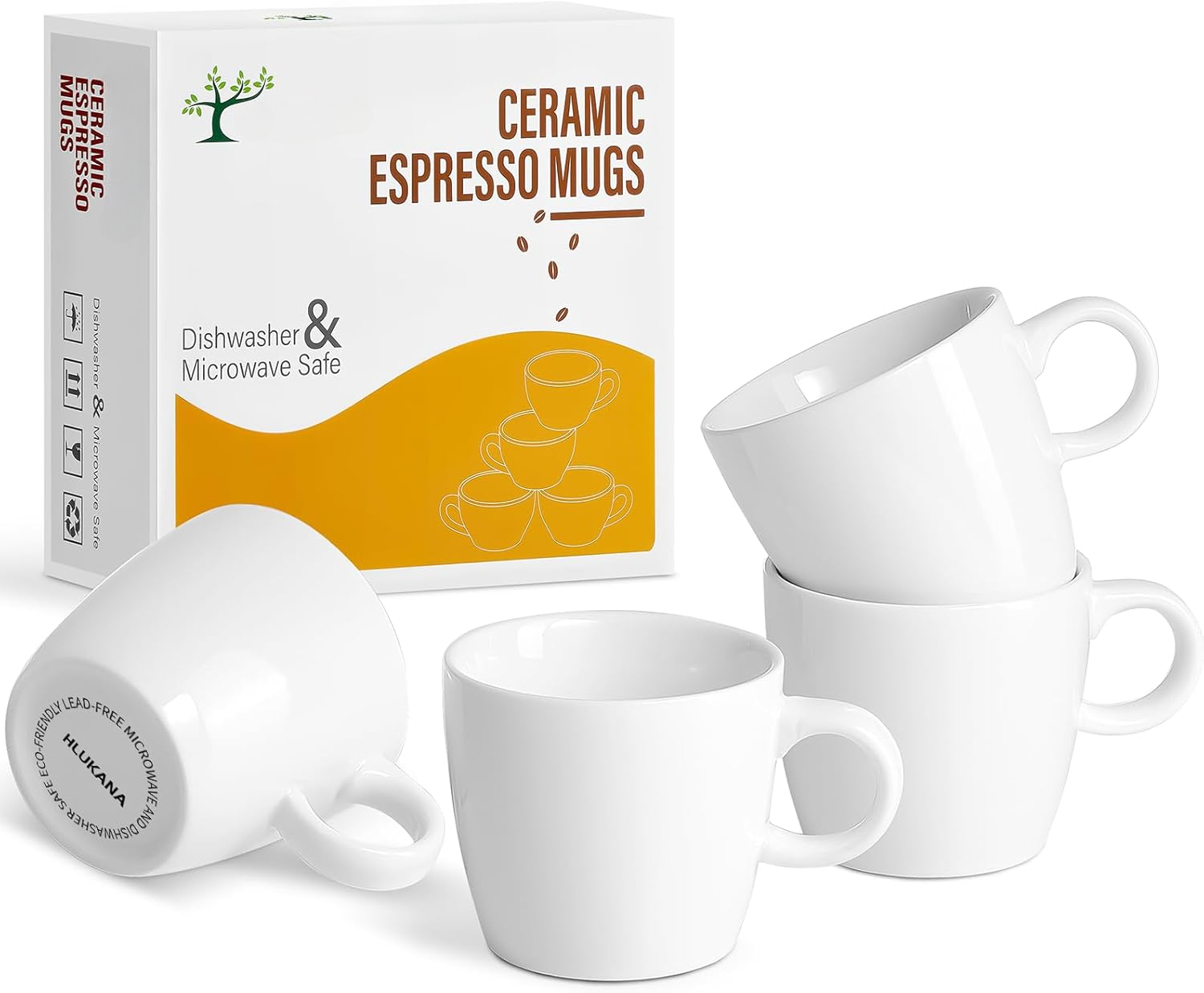 Porcelain Espresso Cups Set of 4, 3.5 oz Small Coffee Mugs, White Demitasse Cups Perfect for Espresso Machine and Coffee Maker, Microwave Dishwasher Safe Espresso Cups