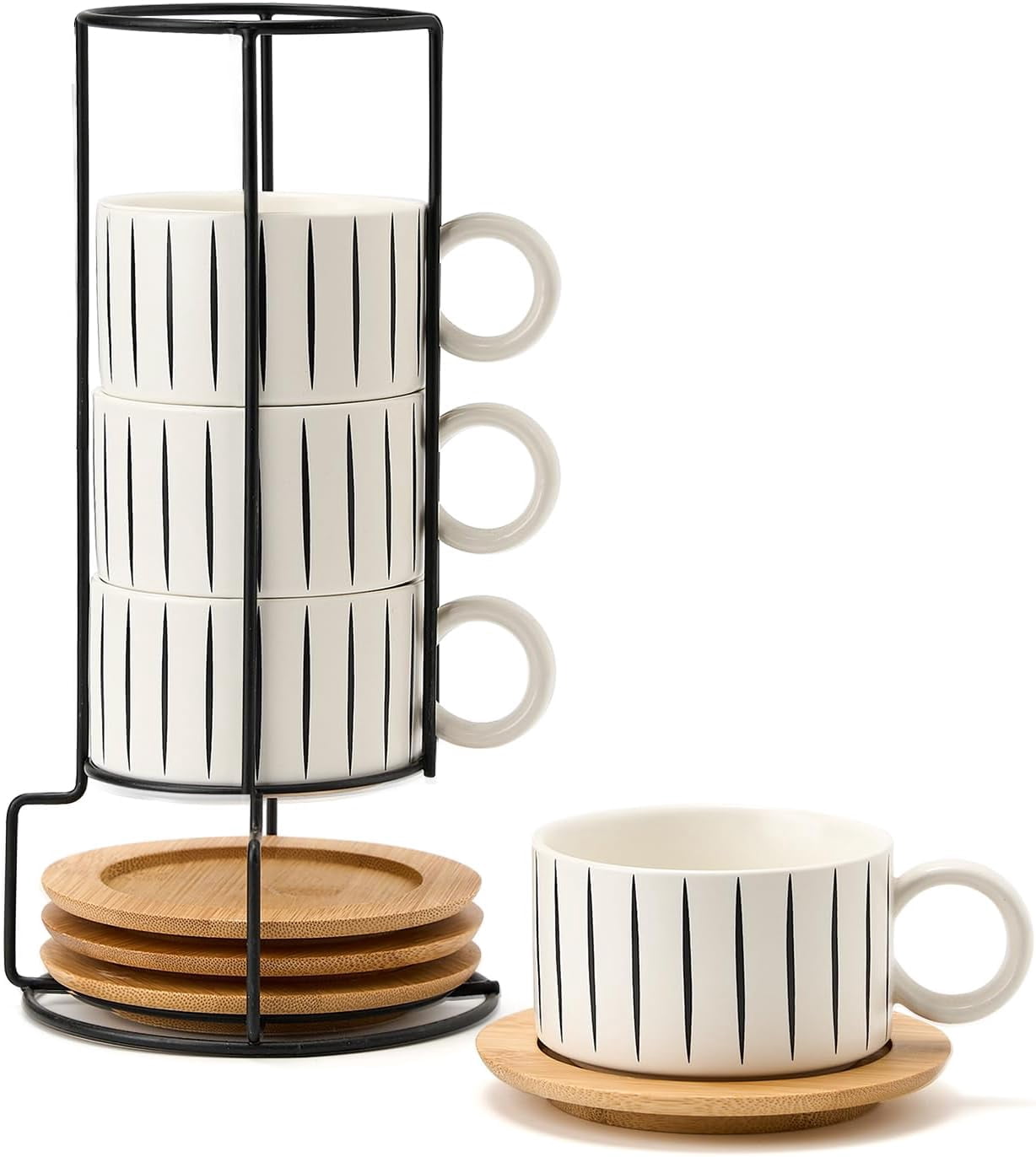 Porcelain Espresso Cups Set of 4 with Saucers and Metal Stand ...