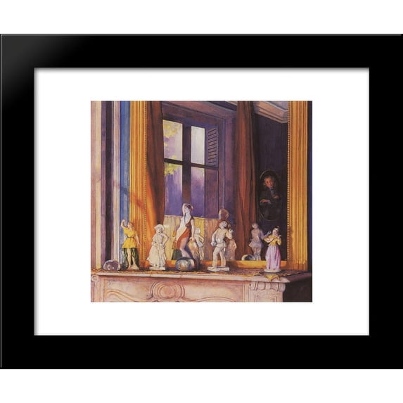 Porcelain Figurines on a Stone Shelf 20x24 Framed Art Print by Konstantin Somov