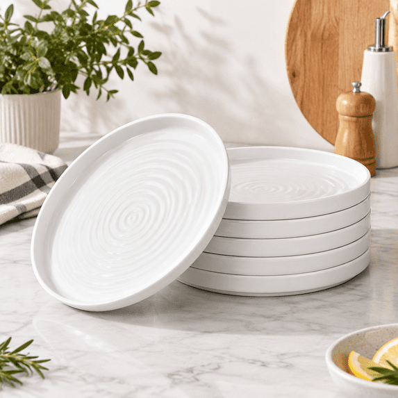Porcelain Flat Dessert Plates Set Of 6-7.8 Inch Salad For Kitchen Small ...