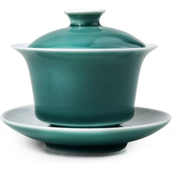 Porcelain Gaiwan 5oz/150ml Teacup White Glazed Tea Cup Tureen Chinese Sancai Cover Bowl Lid Saucer Set