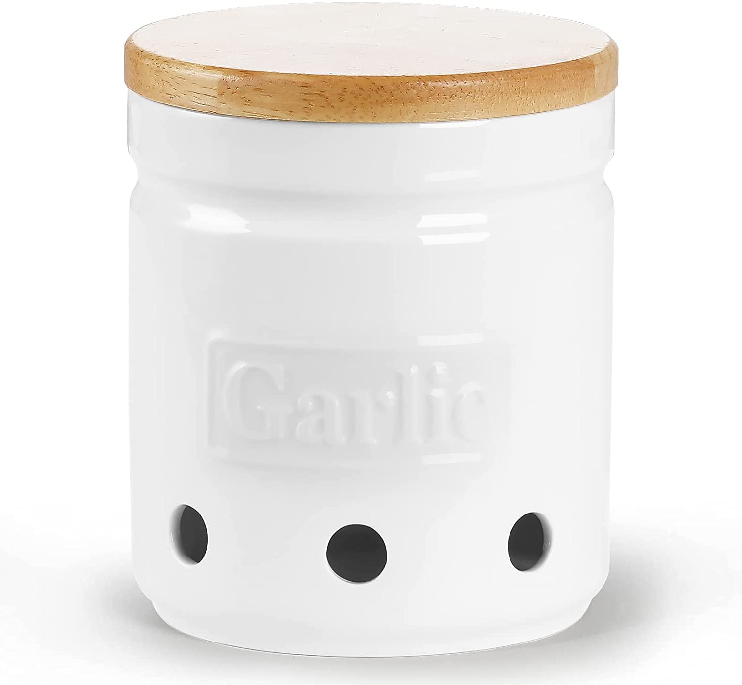 Garlic Keeper With Wood Lid, Small Ceramic Garlic Keeper Storage