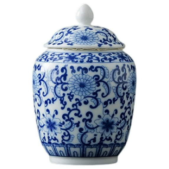 Porcelain Ginger Jar Ceramic Flower Vase Tea Storage Jar with Lid Display Weddings Home Floral Party Multipurpose Oriental Style Handicraft blue white 320ml