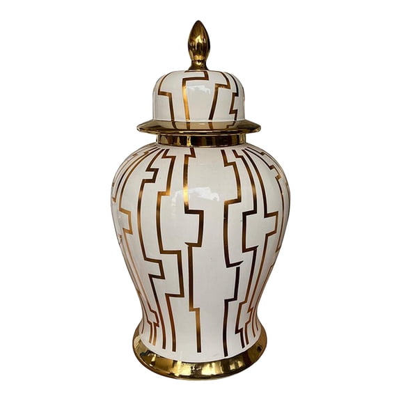 Porcelain Ginger Jar Ceramic Vase Display Ornament Glaze Decorative Handicraft Temple Jars Flower Pot for Home Desktop Collection Farmhouse 21cmx21cmx37cm