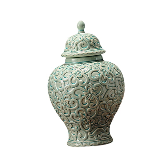 Porcelain Ginger Jar Vase Ceramic Tea Canister Tin Embossed Design Decorative Storage for Living Room Office Cabinet