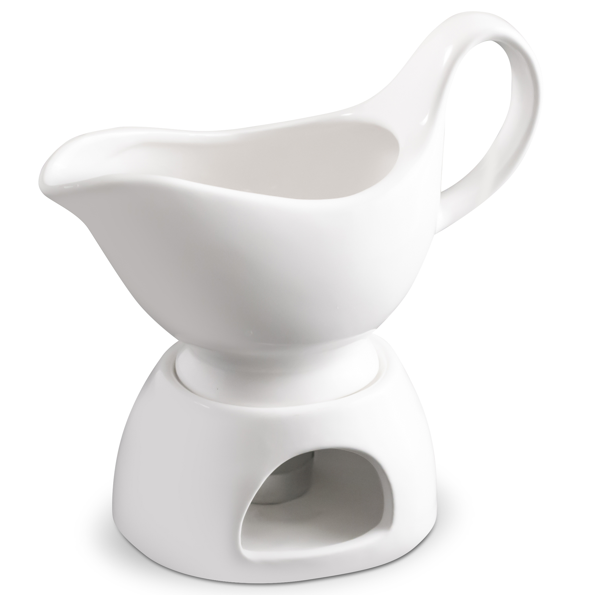 Porcelain Gravy Sauce Boat with Stand and Candle, white