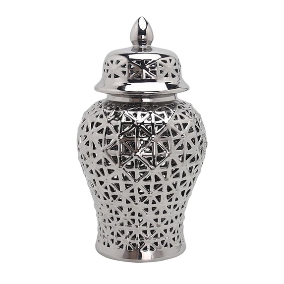 Porcelain Hollow Ginger Jar with Lid Temple Jar Organizer Office Ornaments Decorative Home Decoration Traditional Elegant Flower Holder Vase , 19cmx36cm 19cmx36cm