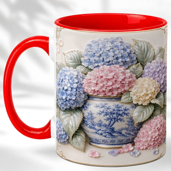 Porcelain Hydrangea Coffee Mug, Floral Vase Mug, Ceramic Cup