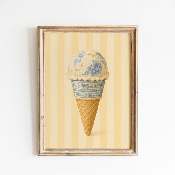 Porcelain Ice Cream Cone Dessert Wall Decor Unframed Paper Print