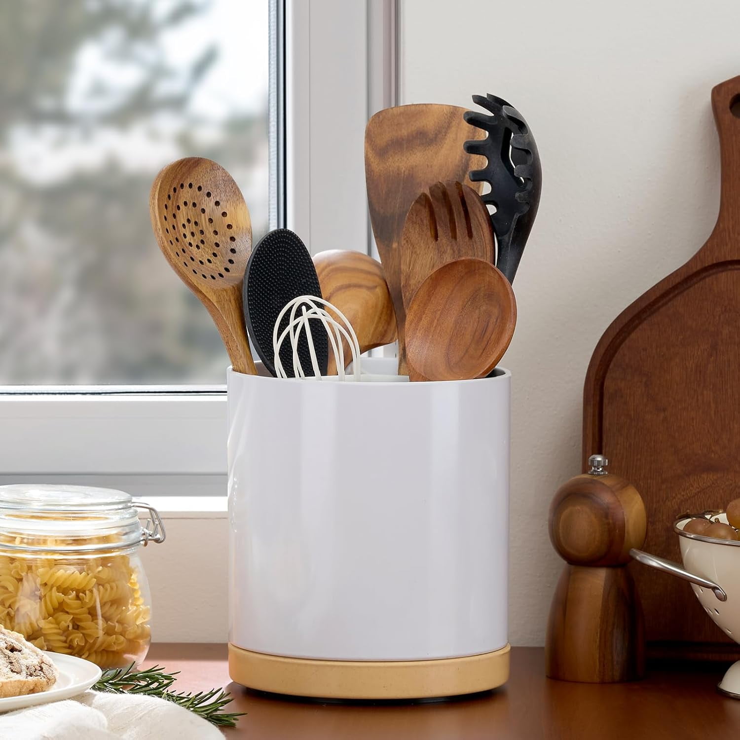 Porcelain Like Kitchen Cooking Utensil Holder, Rotating Utensil Crock ...